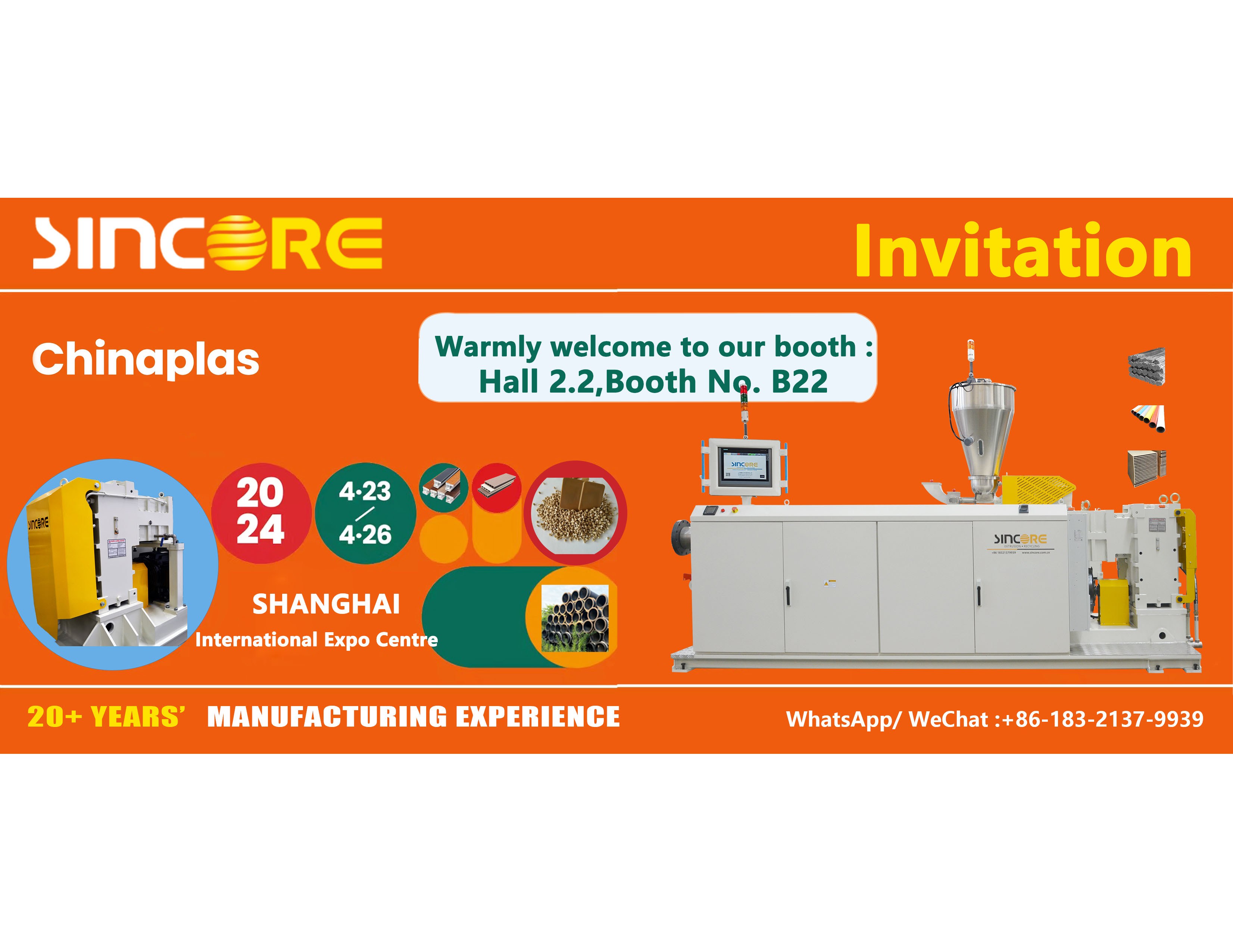 Una calurosa bienvenida a nuestro stand: Pabellón 2.2, stand n.º B22 en CHINAPLAS 2024